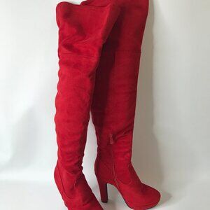 New~ Women's Dream Pairs Red Suede Thigh-High Platform Boots Size 6.5